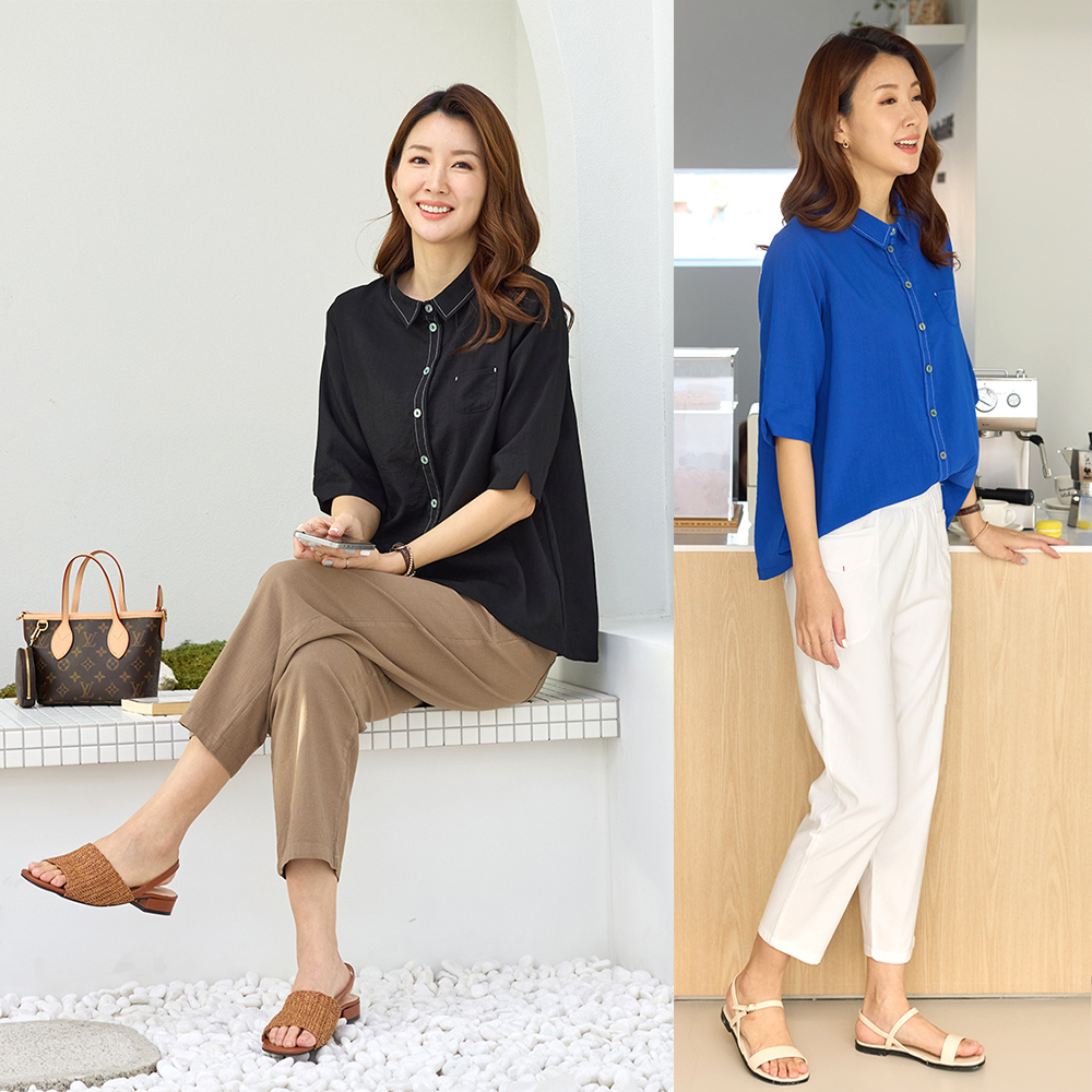 여성 인견 데일리 9부 크롭 팬츠 슬랙스 스판 밴딩 바지 오피스룩 빅사이즈 여름 출근룩 - 상품 이미지