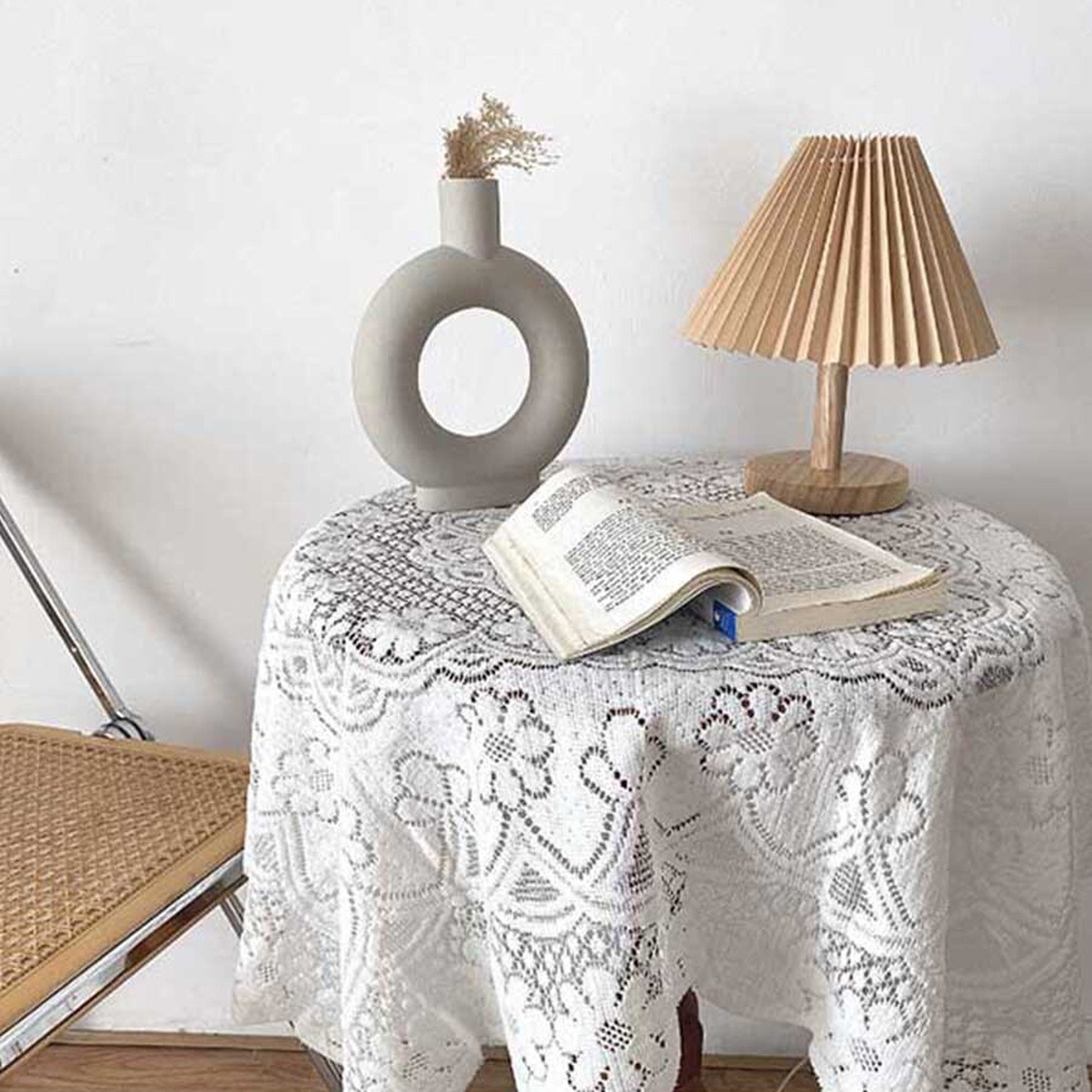 레이스 테이블보 원형 식탁보 정사각 협탁커버 플라워 티 테이블 덮개 140x140