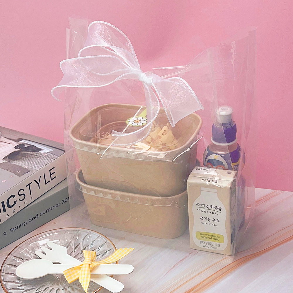 손잡이 비닐봉투 투명 튼튼한 도시락 배달 포장 PE 비닐 봉투 100p