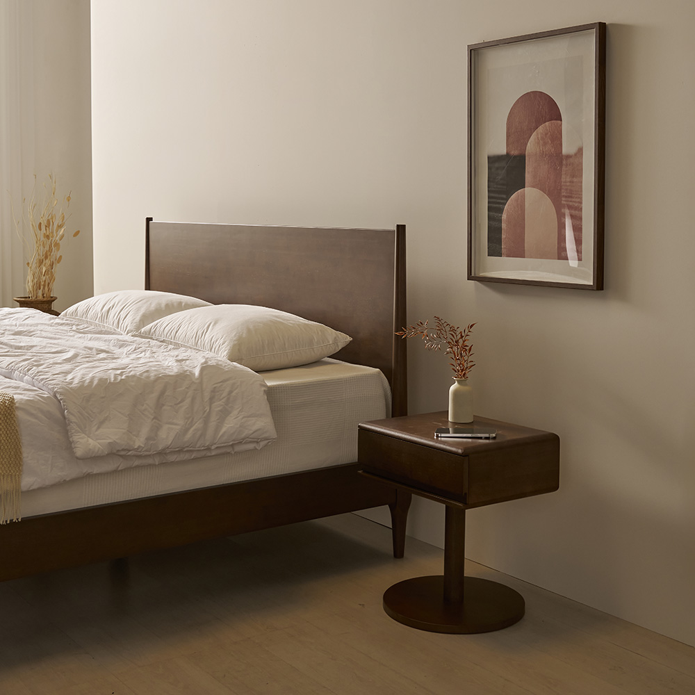 모모드 원스테이 고무나무 원목 침대 신혼부부 침대 프레임 퀸 Q 월넛