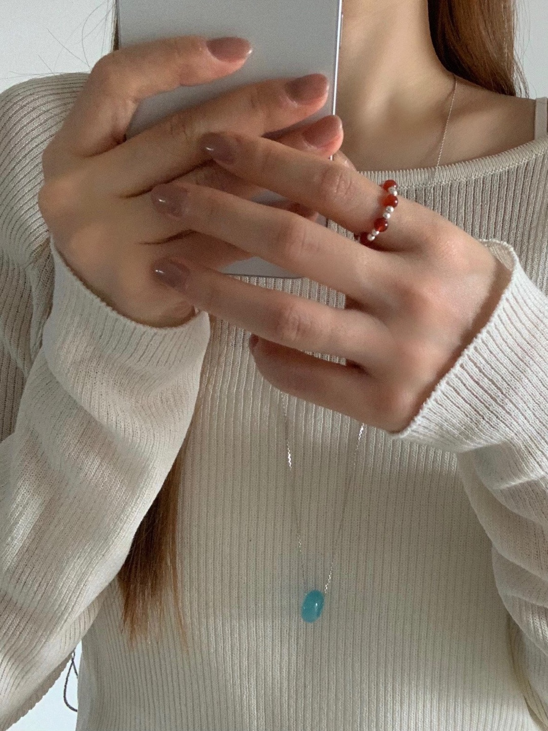 실버925, 80cm 캣츠아이 롱 원석 목걸이 4color 상세 이미지 6