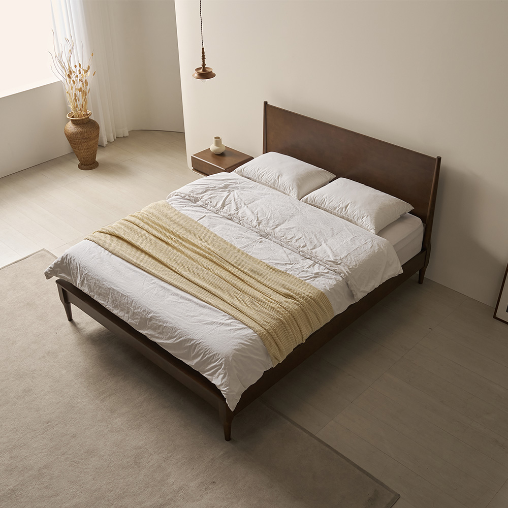 모모드 원스테이 고무나무 원목 침대 신혼부부 침대 프레임 퀸 Q 월넛