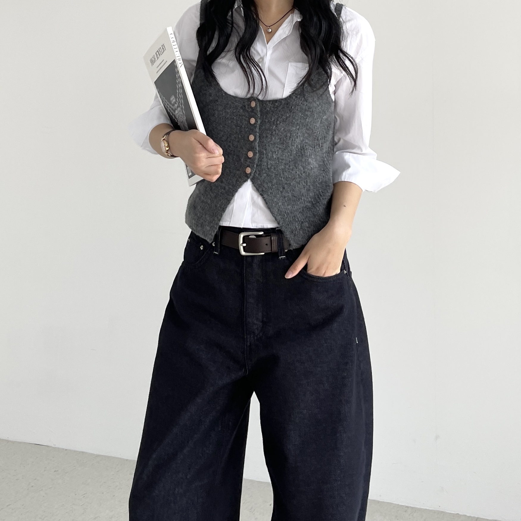 흑청바지 이염없는 논페이드 생지데님 여성 벌룬핏 와이드 청바지 봄 가을 실버바택생지데님 - 상세 이미지 5