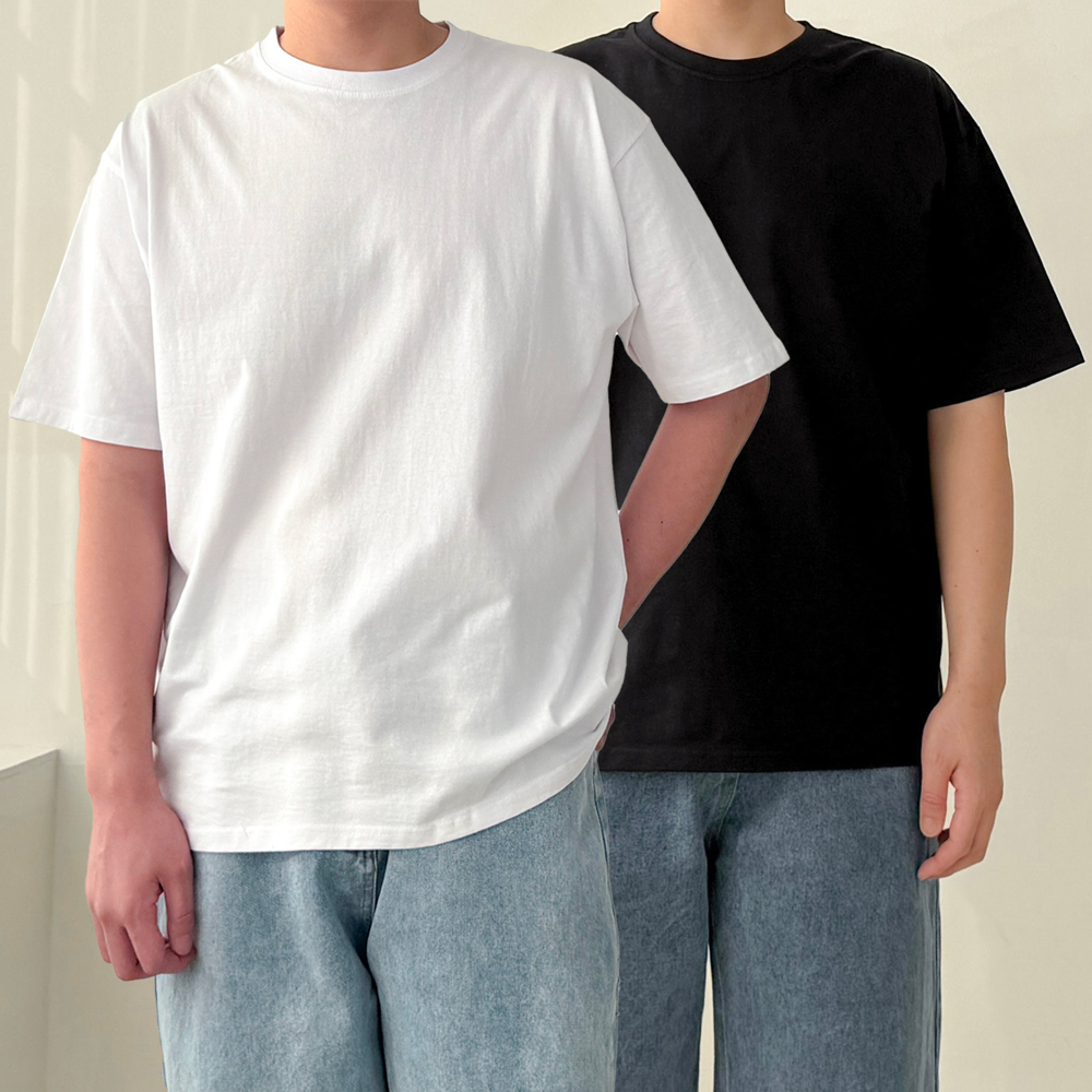 1+1 흰색면티 남자 오버핏반팔 흰티 두꺼운반팔티 - 메인 이미지