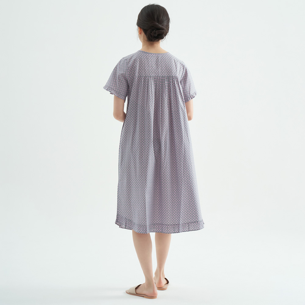 퍼플핑크도트 순면 여성 반팔 빅사이즈 원피스 잠옷 - 상세 이미지 5