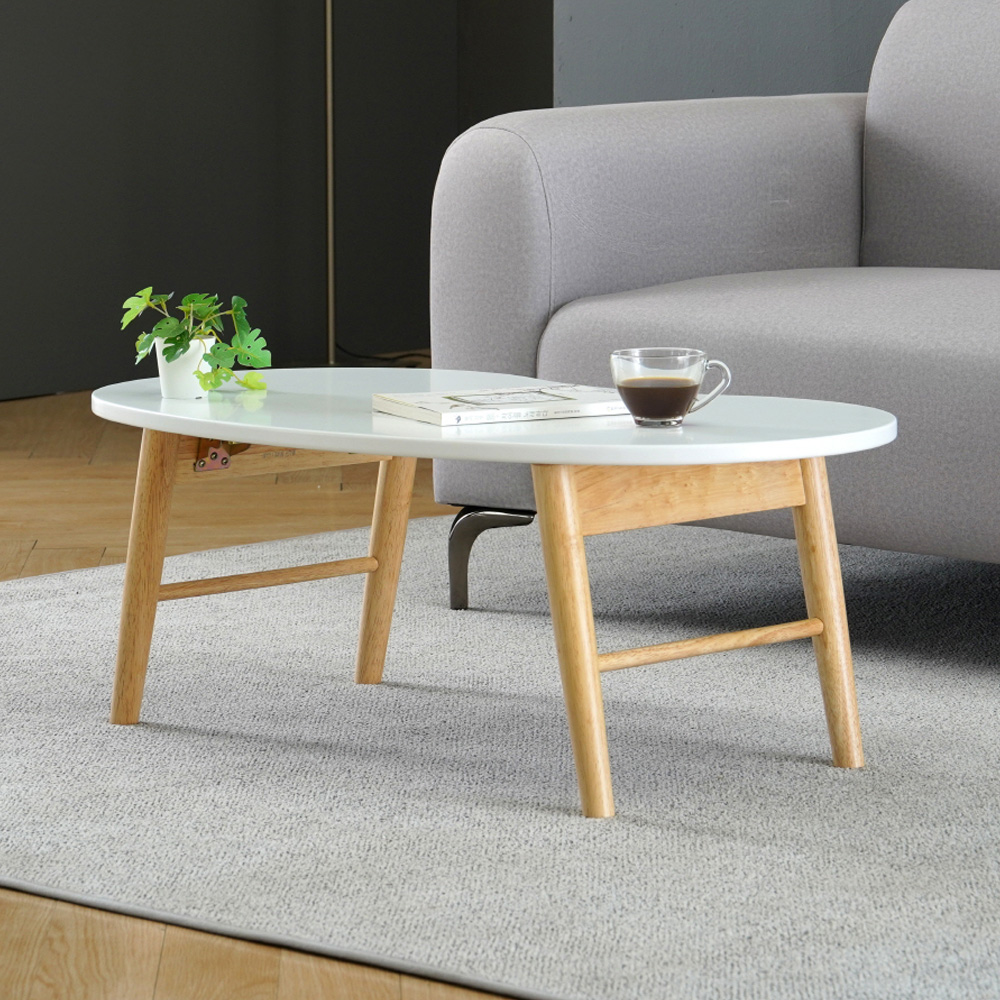 원목 접이식 좌식 테이블 거실 소파 좌탁 밥상 900x500mm, 화이트