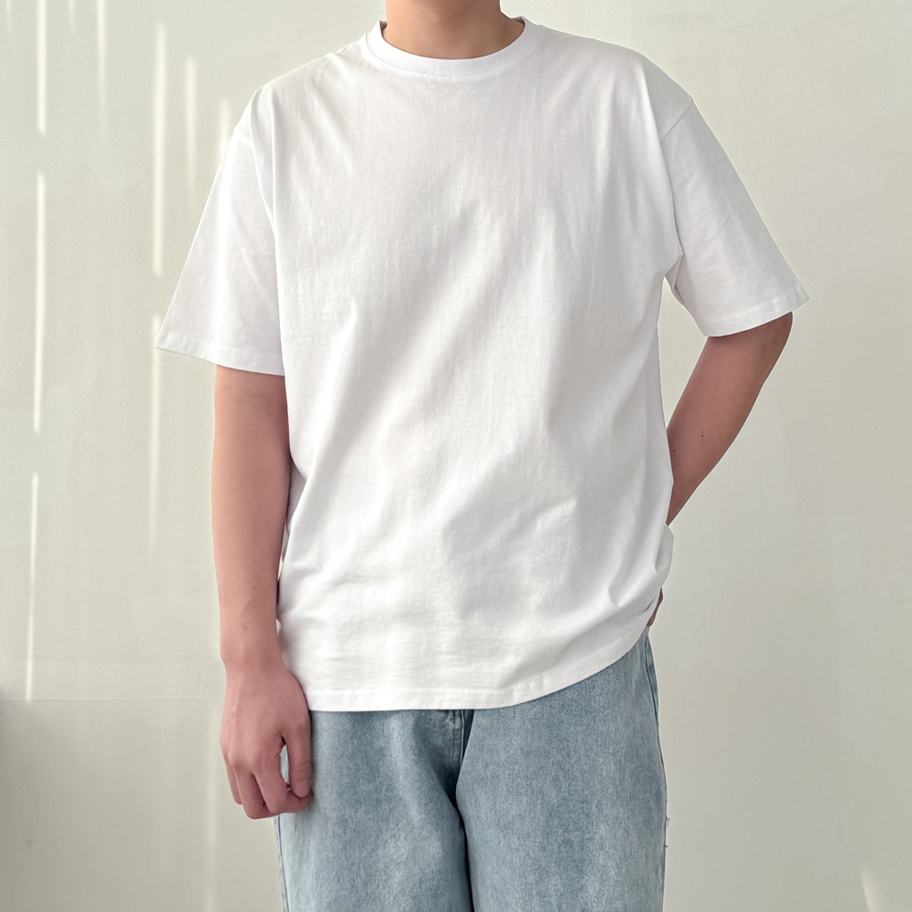 흰색면티 남자 오버핏반팔 흰티 두꺼운반팔티 - 메인 이미지