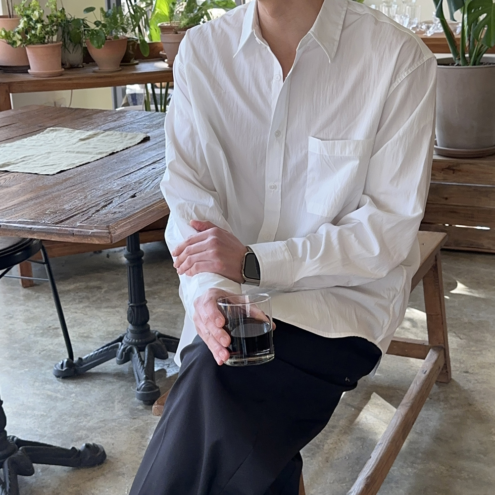 남자 셔츠 링클프리 오버핏 남방 흰색 남자 와이 셔츠