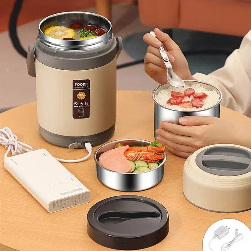 발열용기 캠핑산 USB 전기 가열 도시락 도시락기 상수 65 ℃ 사무실 학교용 스틸 음식 보온 열 상자 1.6L-White : 메가세일몰