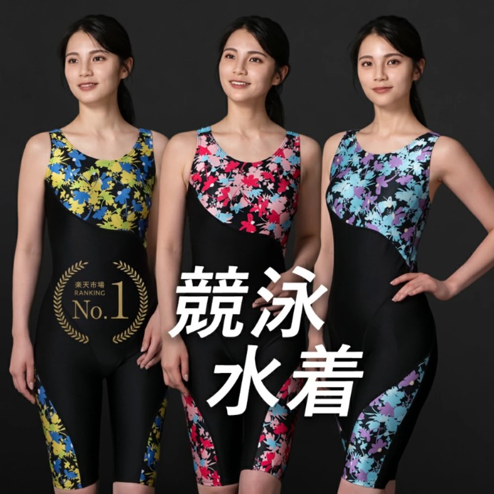 SPOXIA 일본 여성 전신수영복 플라워패턴 꽃무늬 빅사이즈 경기용 연습용 - 상품 이미지