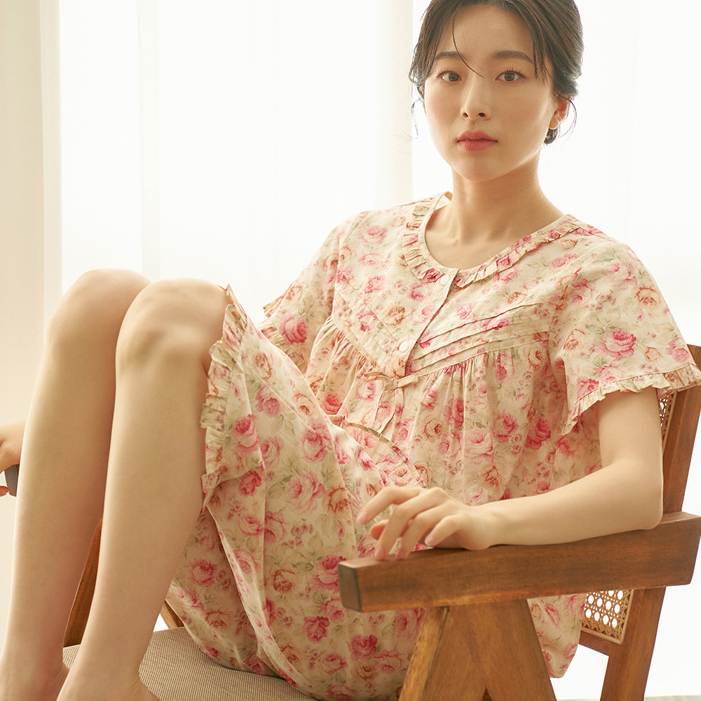 로열장미 순면 여성 반팔 빅사이즈 잠옷 세트 - 상세 이미지 2