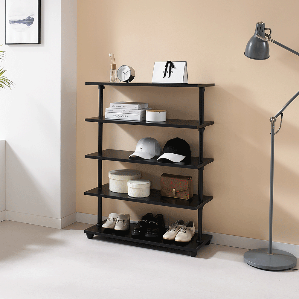 EASYON 이지온 국민튼튼 원목 인테리어 선반 수납장 WESW 다용도 800x300x1000mm, 5단, 블랙 - 상품 이미지