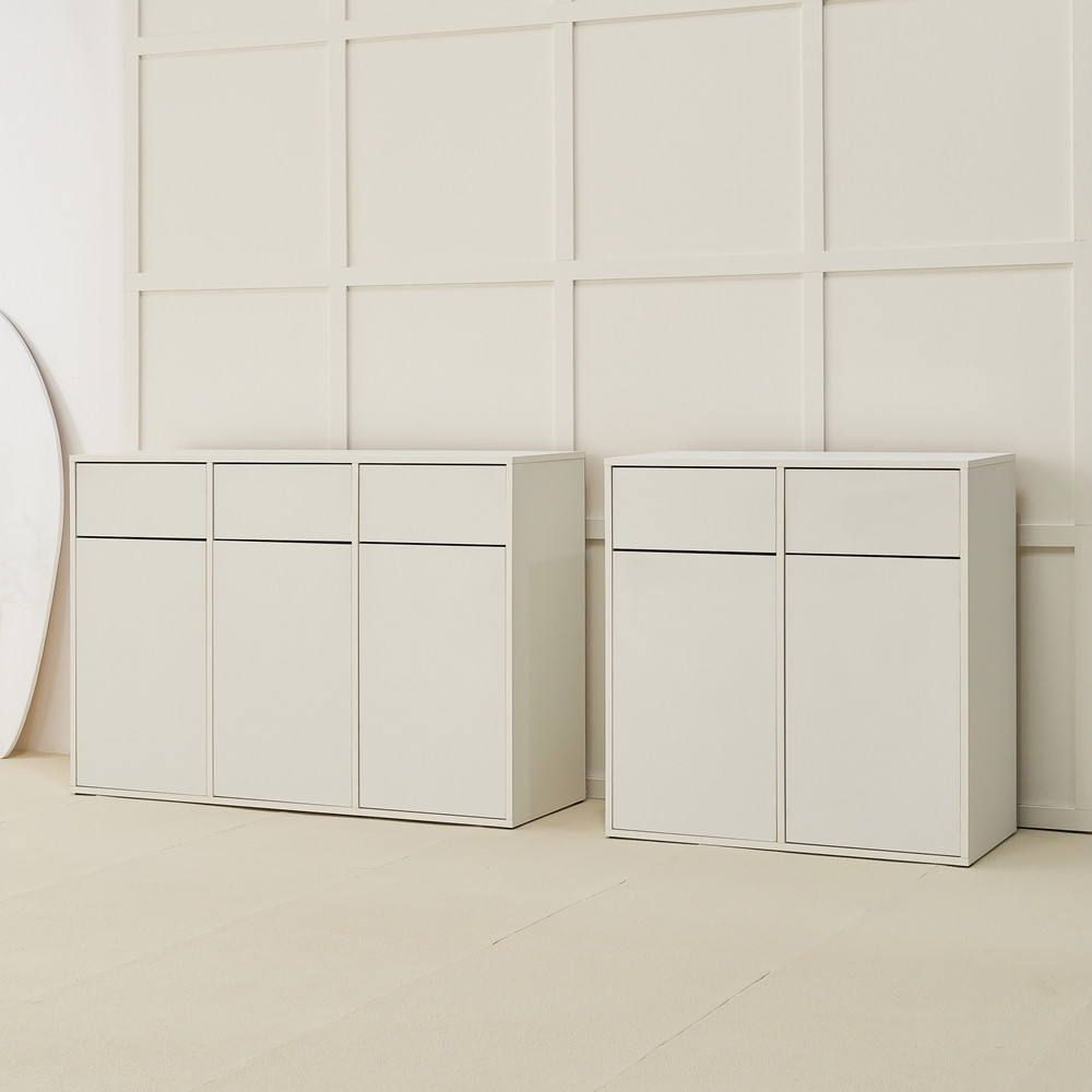 탕비실 정수기 커피머신 받침대 분리수거장 휴지통 1152x400x800mm, 3단, 우드 - 상세 이미지 3