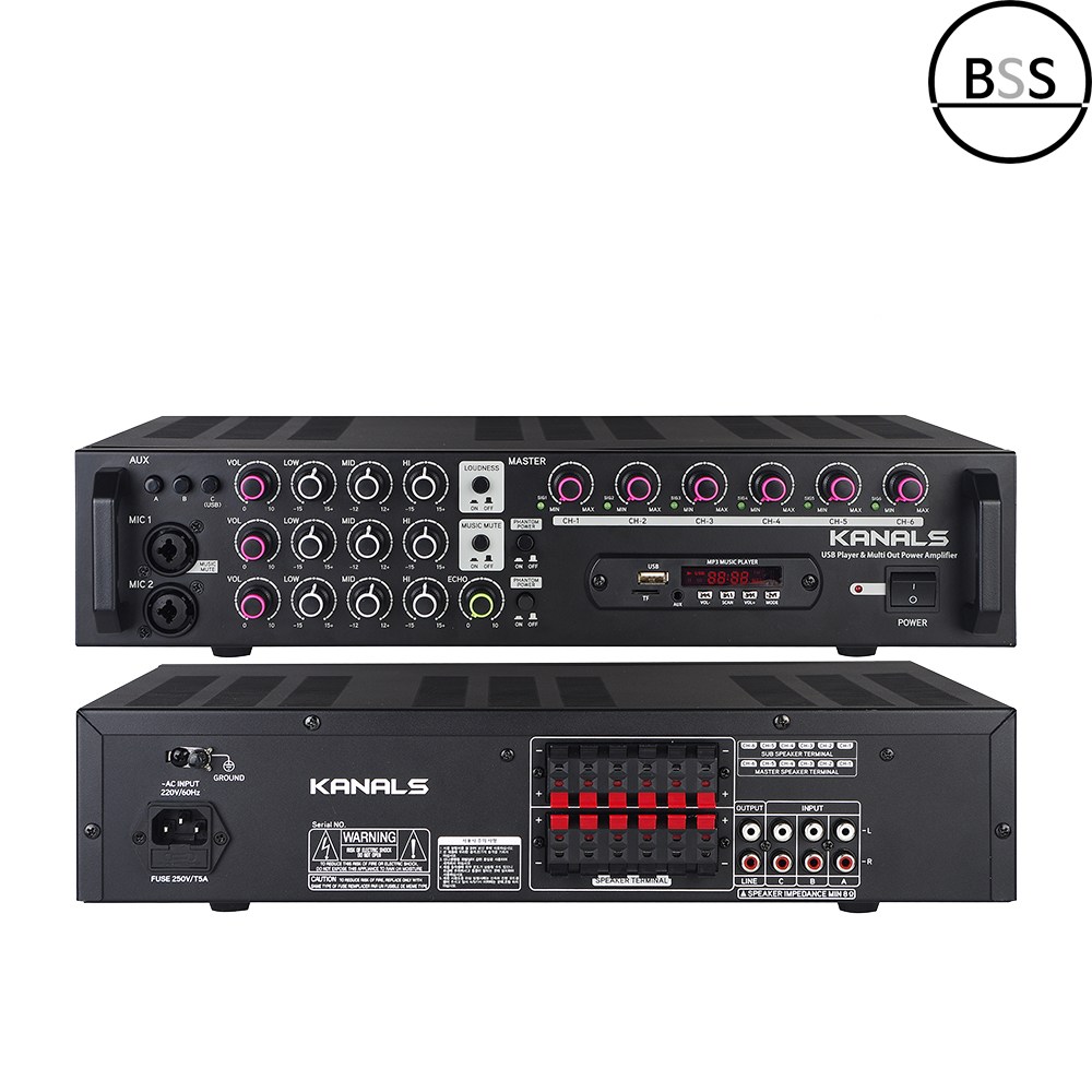 카날스 EMA-600N 파워앰프 6채널 600W 48V팬텀기능 USB 블루투스 매장 음식점 - 상품 이미지