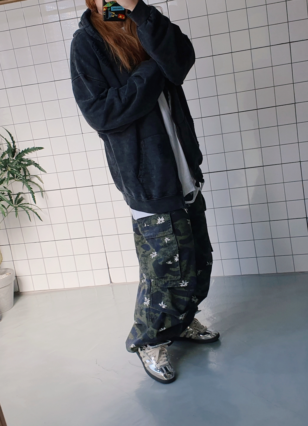 (무배) 빈티지 플라워 카모 와이드 카고바지 - 상세 이미지 4