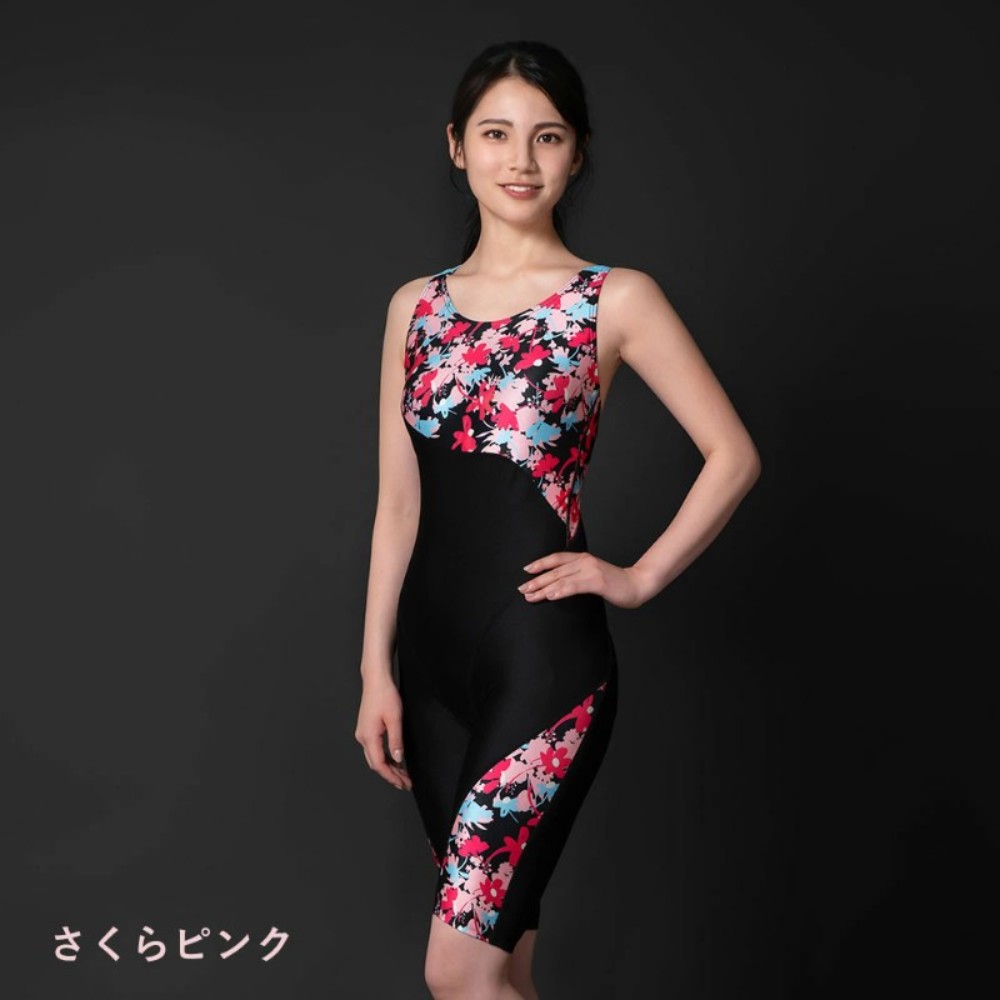 SPOXIA 일본 여성 전신수영복 플라워패턴 꽃무늬 빅사이즈 경기용 연습용 - 상세 이미지 2