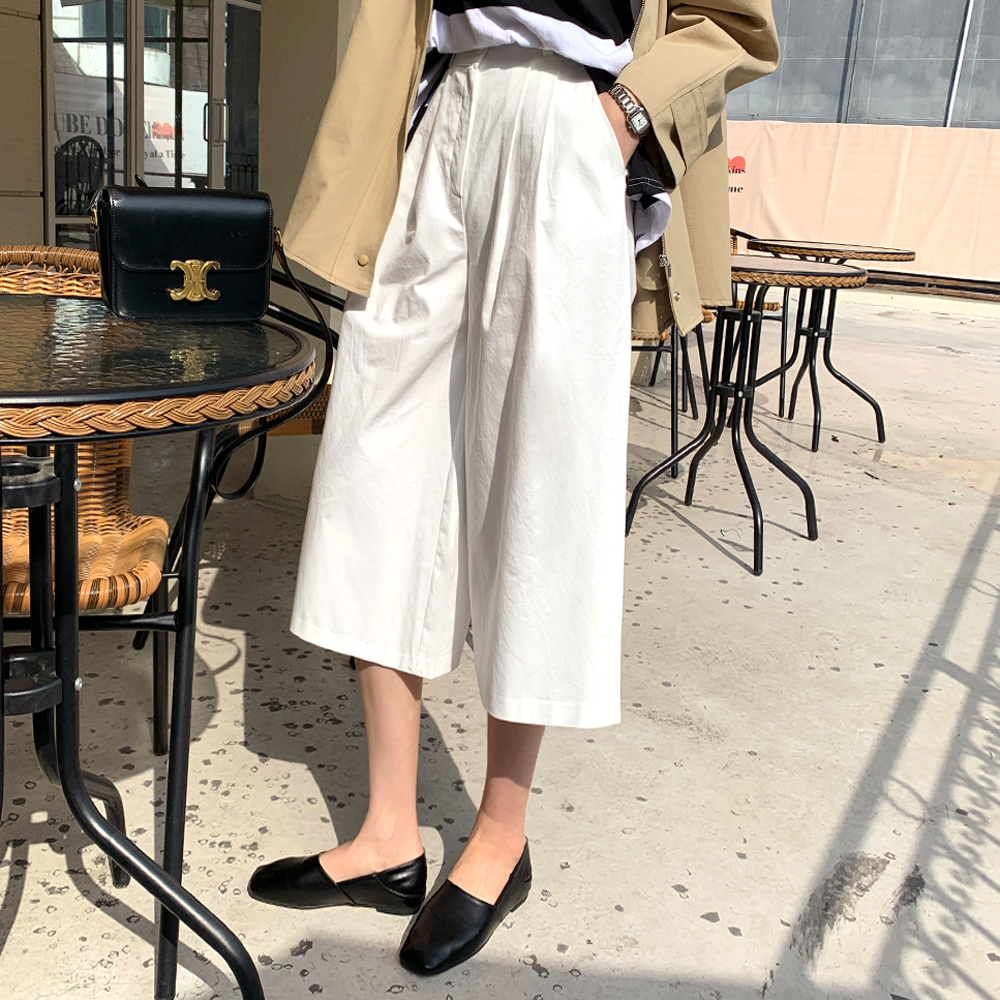 유리트 핀턱 와이드 코튼 팬츠 - 상품 이미지