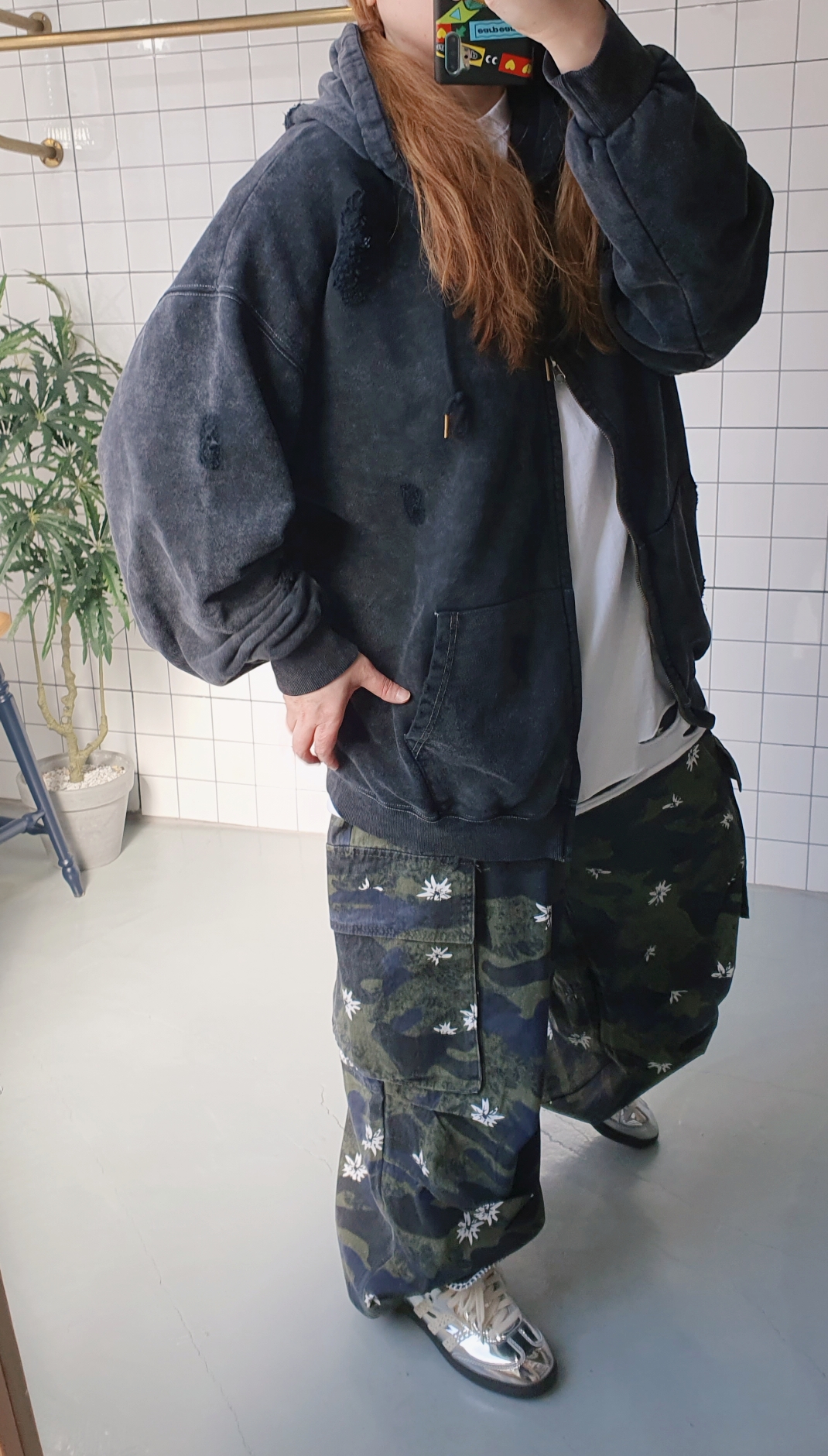 (무배) 빈티지 플라워 카모 와이드 카고바지 - 상세 이미지 5