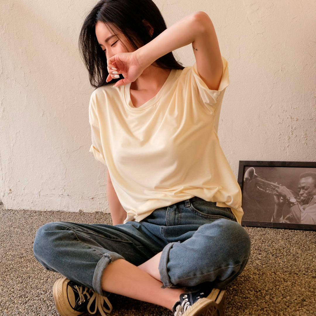 노브라 압박없는 패드반팔티+반바지 세트 - 상세 이미지 5