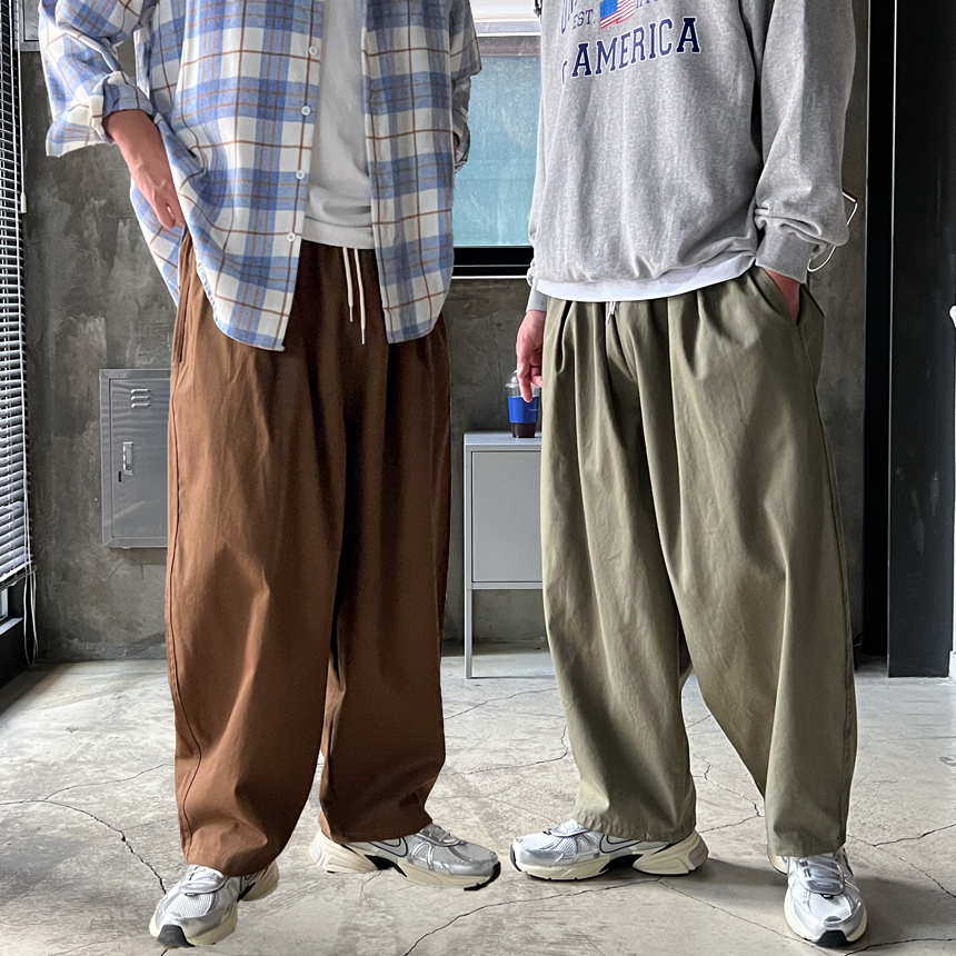 남자와이드팬츠 벌룬핏 투턱 밴딩 와이드 통넓은바지