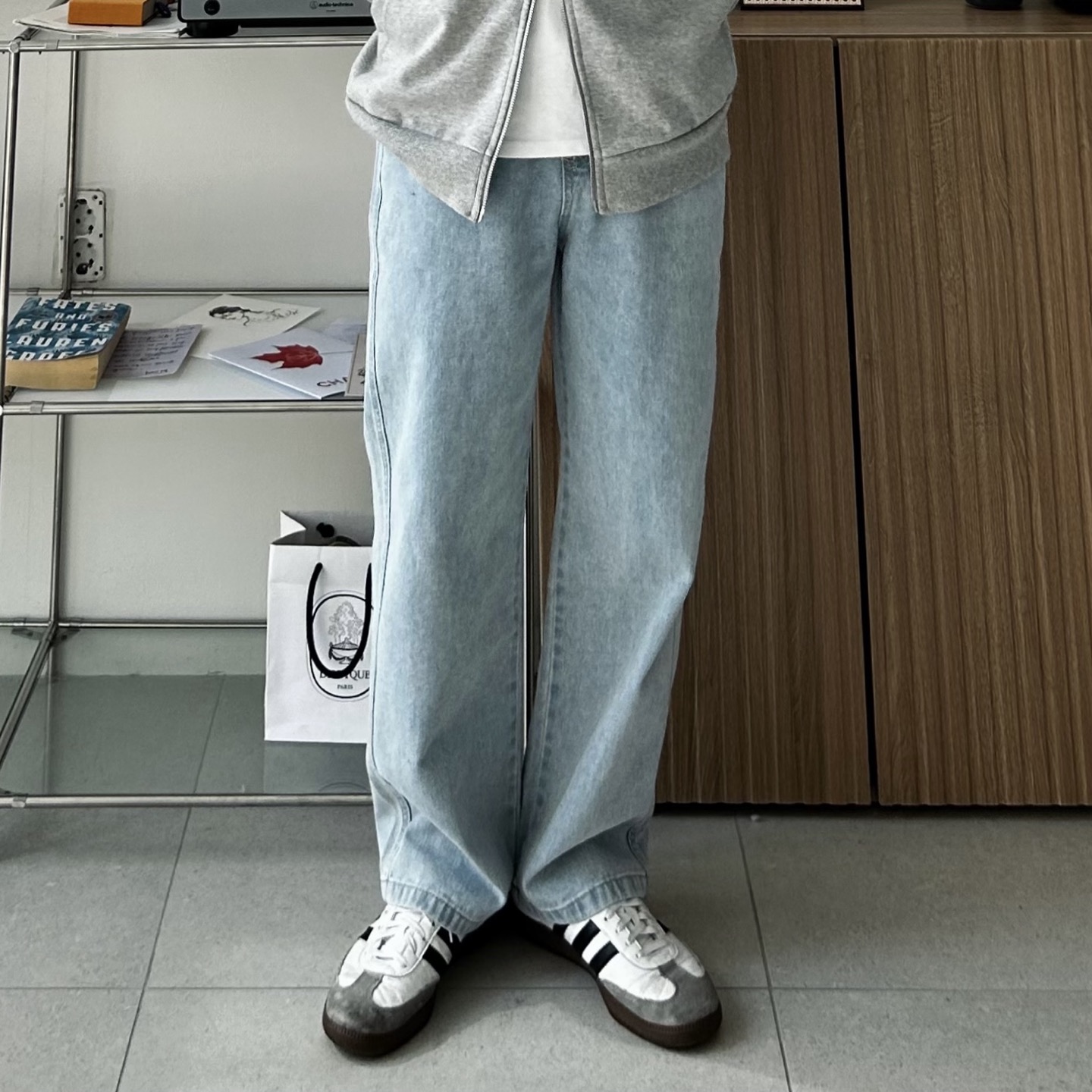 남자세미와이드청바지 고무줄청바지 - 상세 이미지 2