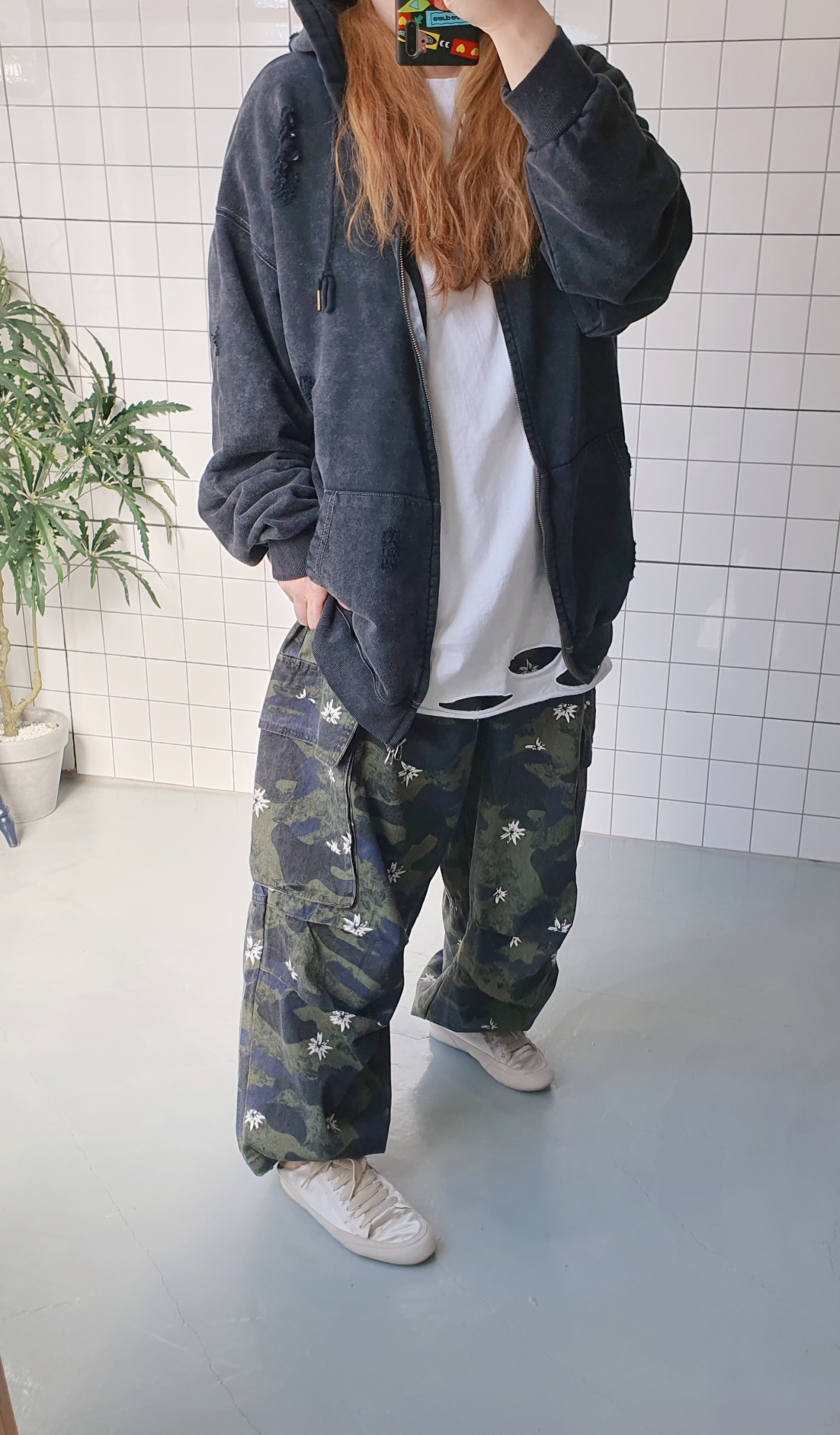 (무배) 빈티지 플라워 카모 와이드 카고바지 - 상세 이미지 2