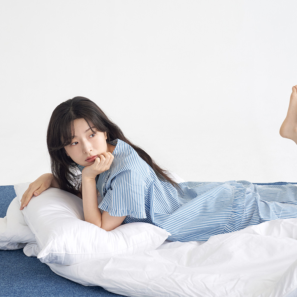 블루ST V넥 순면 여성 반팔 빅사이즈 잠옷 세트 이미지 7