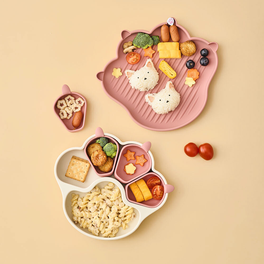 퍼기 유아 실리콘 냥냥 흡착식판 + 냥냥 플레이트 접시 아기 식기 드라이로즈