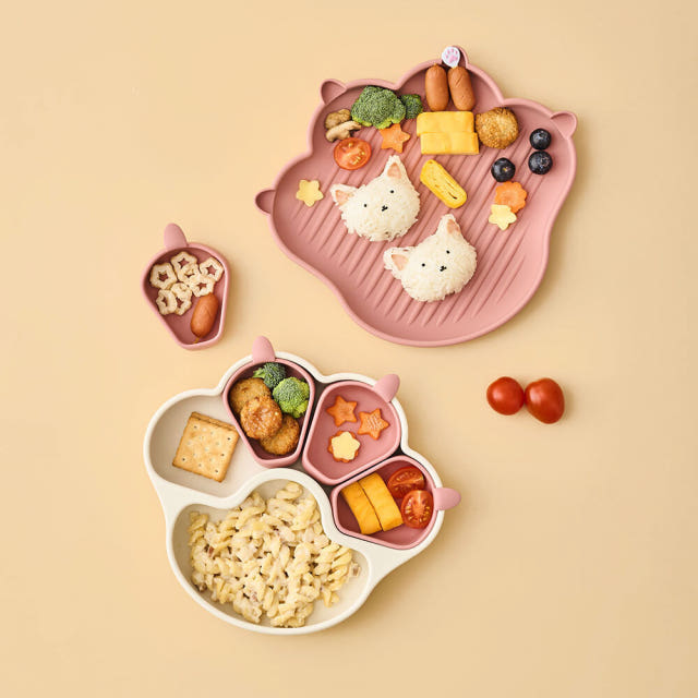 퍼기 유아 실리콘 냥냥 흡착식판 + 냥냥 플레이트 접시 아기 식기