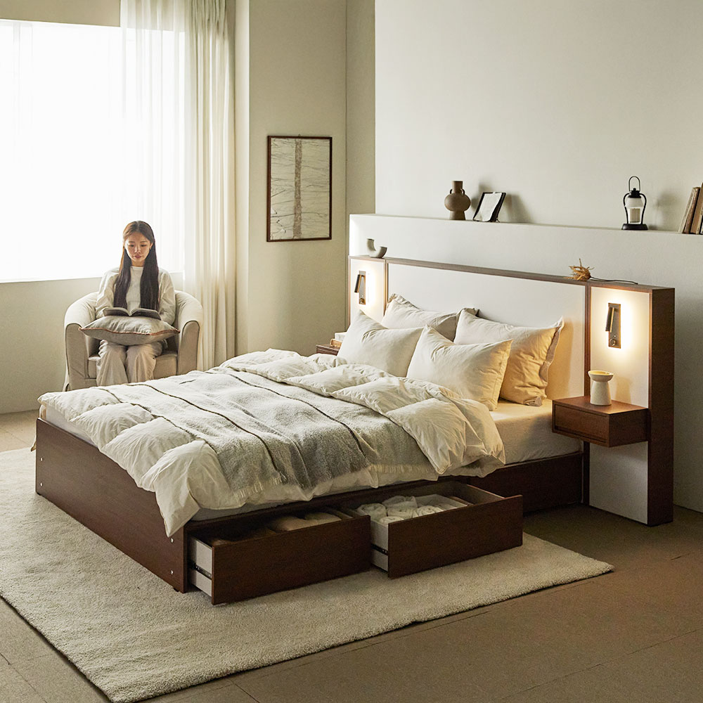 장인가구 밤비 호텔 통서랍 수납침대 프레임 K (높이 230,주문제작)