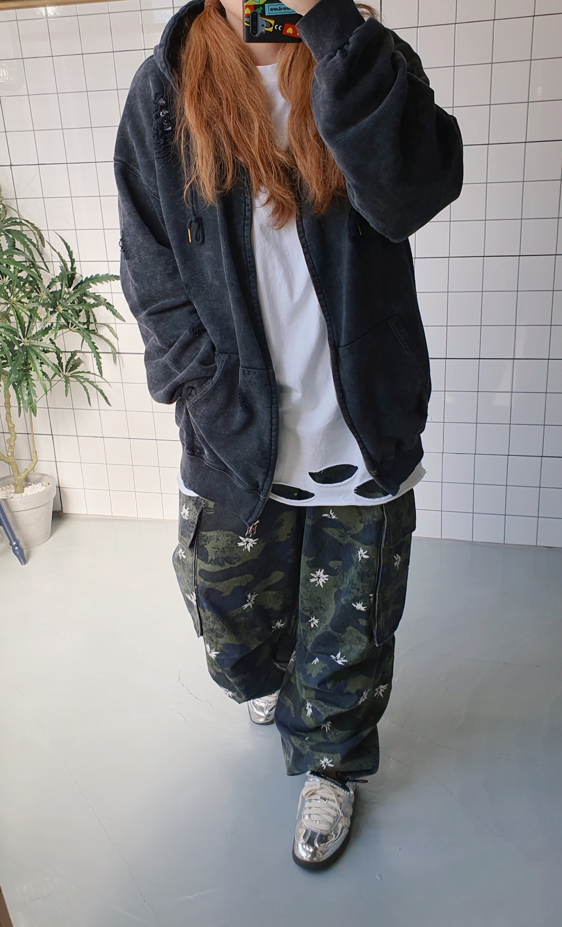 (무배) 빈티지 플라워 카모 와이드 카고바지 - 상세 이미지 3