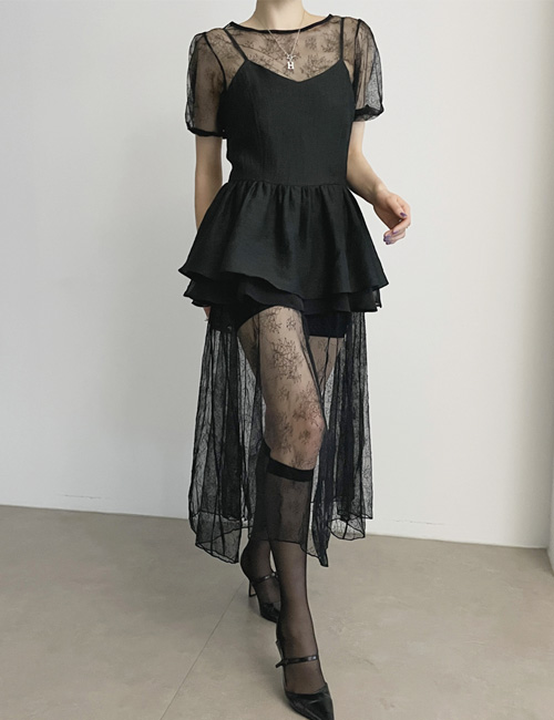 [세일] 플라워 시스루 레이어드 롱원피스 [2color] - 상세 이미지 2
