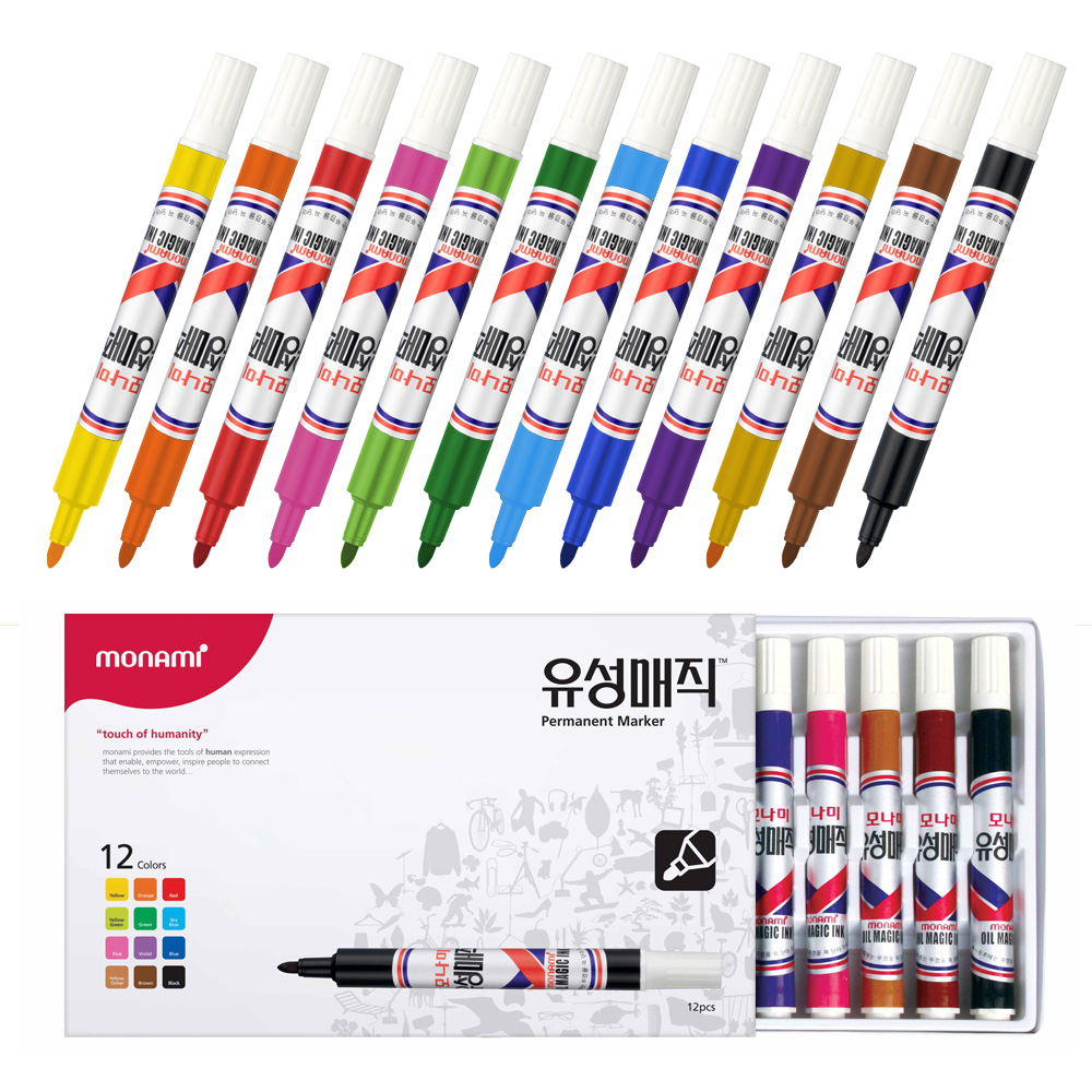 모나미 유성매직 12색 SET 2mm 원형닙 : 서진오피스