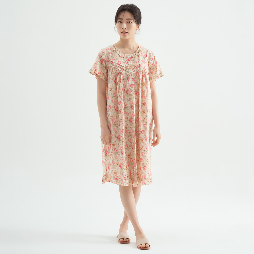 로열장미 순면 여성 반팔 빅사이즈 원피스 잠옷 - 상세 이미지 3