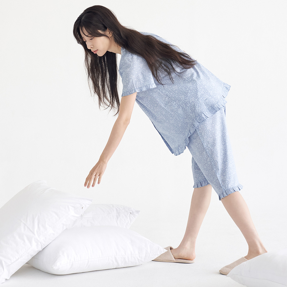 블루퓨어 스퀘어 순면 여성 반팔 빅사이즈 잠옷 세트 - 상세 이미지 5
