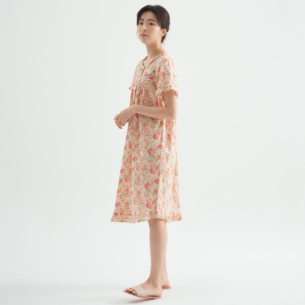 로열장미 순면 여성 반팔 빅사이즈 원피스 잠옷 - 상세 이미지 5