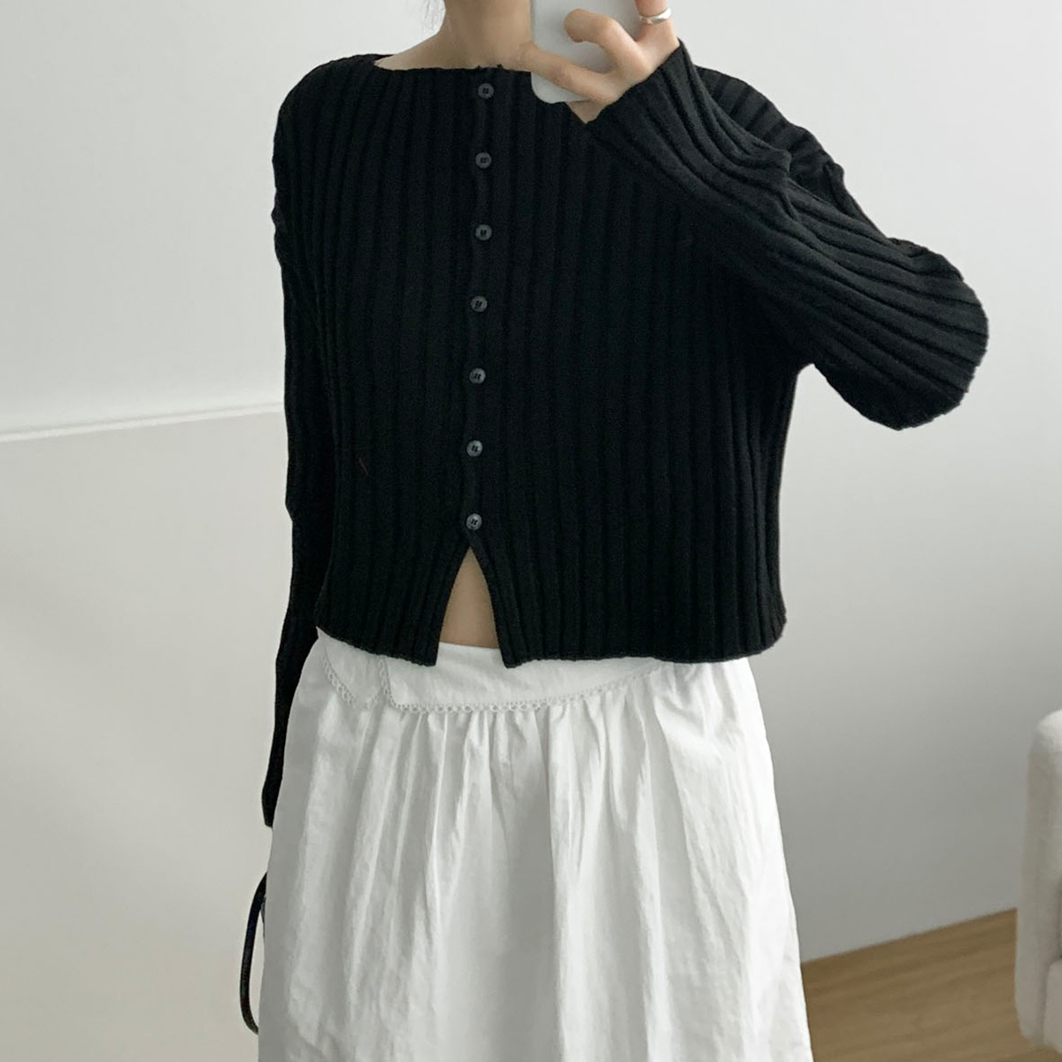 [일부당일] 립 니트 골지 가디건 크롭카디건 레이온니트 웨어링무드 (4c)