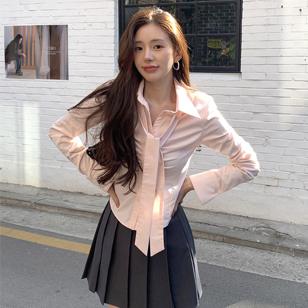 리올 타이세트 셔링 카라 슬림핏 셔츠 bs8121 - 상품 이미지