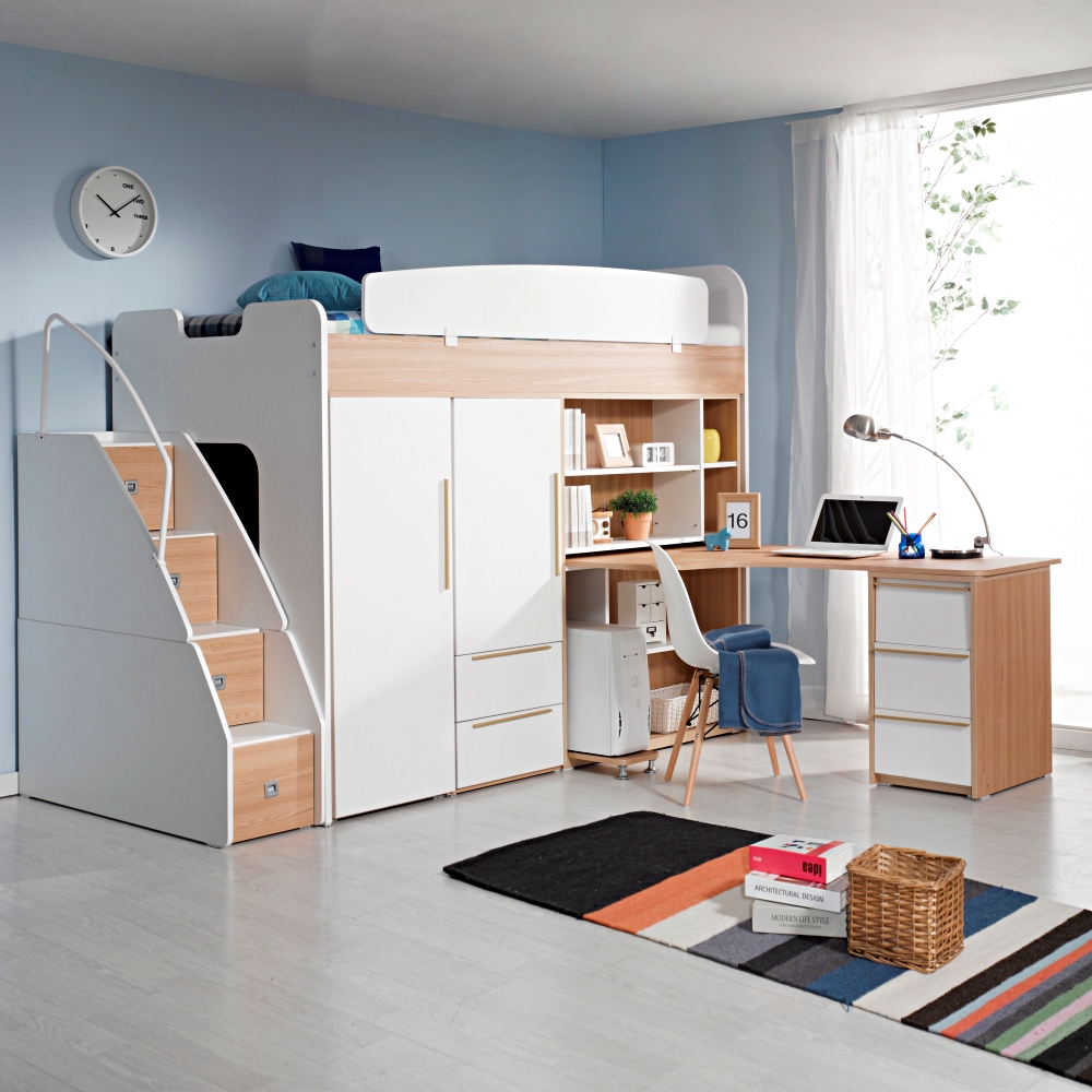 동서가구 컨셉트MU-E123 수납형계단 벙커침대 h형책상 옷장2세트 DF903044