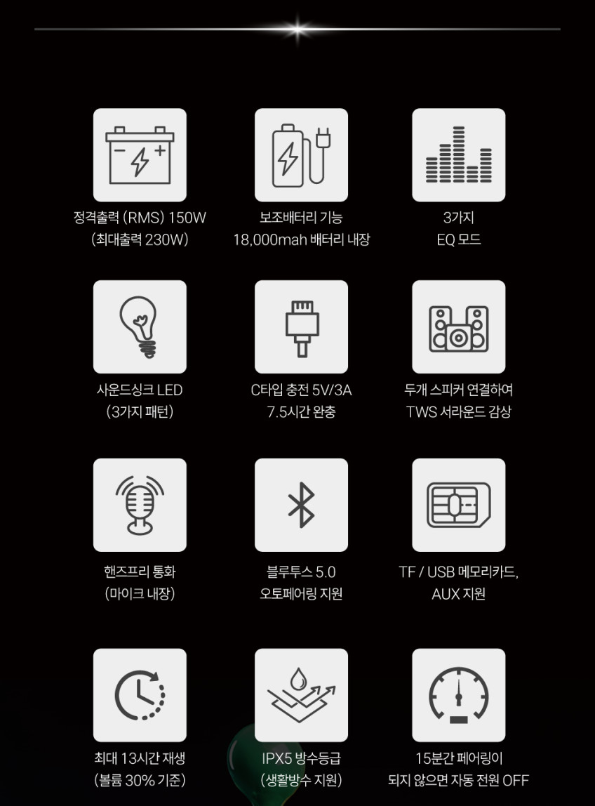 모비블루 올인원 블루투스 스피커 하이퍼비트5 150W 블랙 판매처 상세 정보 이미지 4