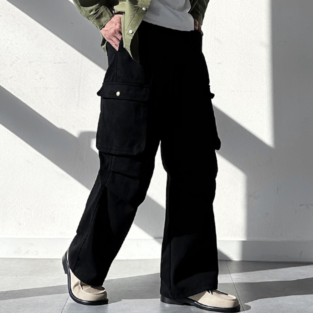 남자 사세 봄 가을 포켓 핀턱 파라슈트 밴딩 와이드 카고팬츠 - 상세 이미지 2
