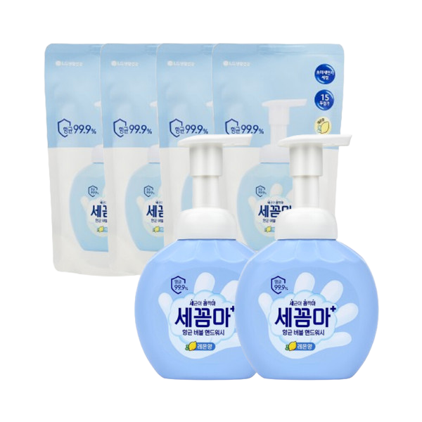 온더바디 세꼼마 버블 항균 핸드워시 250ml 2개+리필 200ml 4개 (레몬) : 월드블루