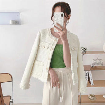정장아우터 간절기 트위드 자켓 그런지룩 파스텔컬러 데일리재킷 페미닌 기본, 아이보리, FREE(One size)