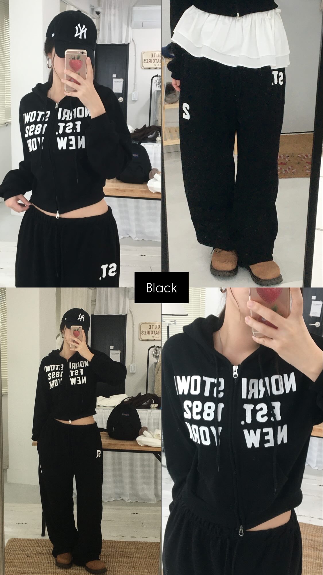 [pants/골반볼륨핏] 패치 롱 와이드 트레이닝팬츠 트레이닝셋업 세트 (3col) 상세 이미지 4