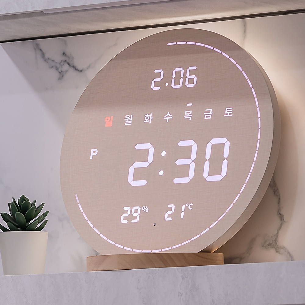 플라이토 3세대 백라이트 터닝 플랫 원형 온습도 LED 벽시계 29cm - 메인 이미지