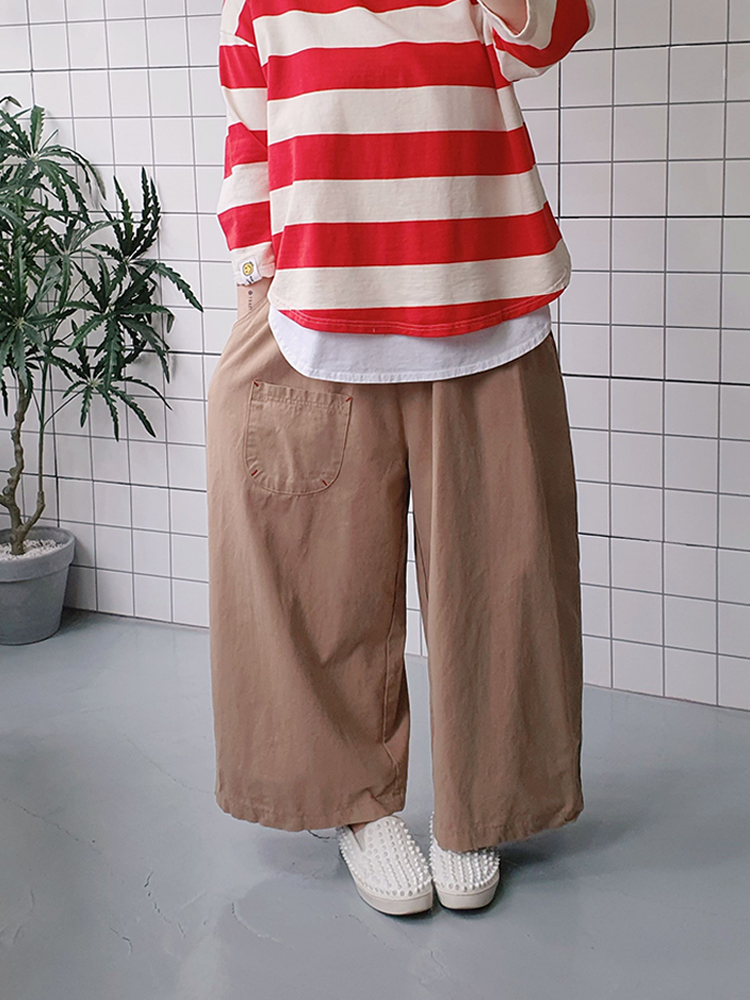 (무배)레드스티치 와이드 면 팬츠 - 상품 이미지