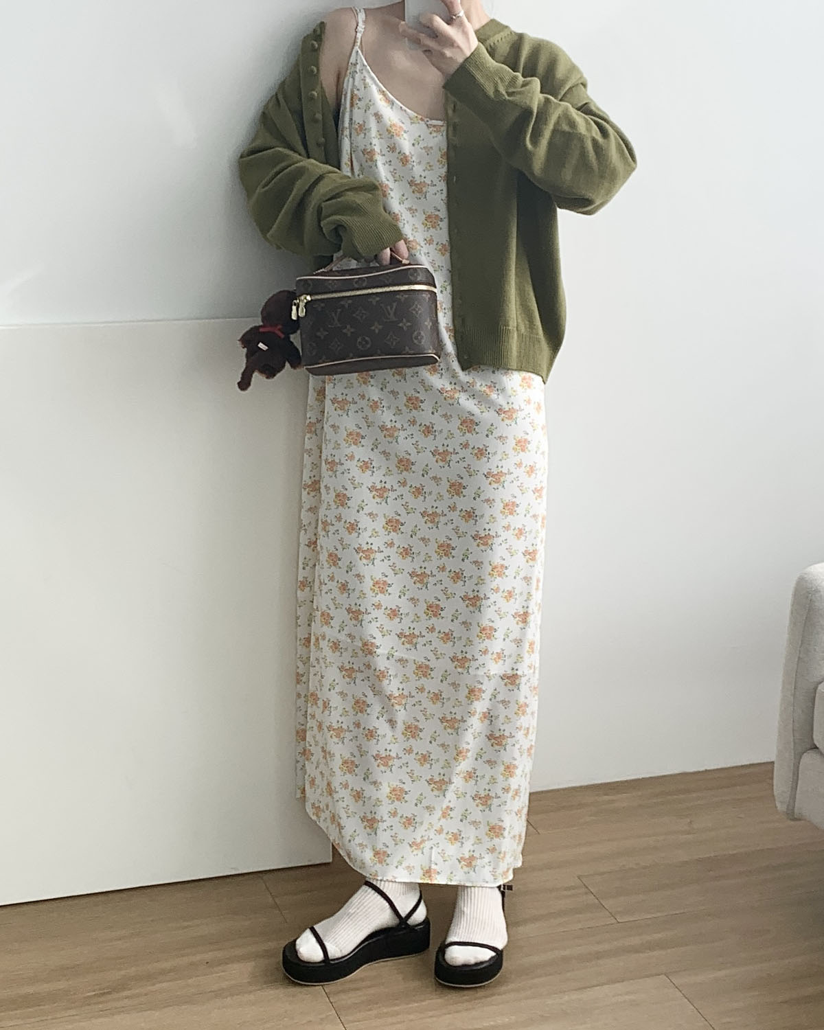 아웃핏 플라워 원피스 맥시 롱 뷔스티에 슬립 레이어드 드레스 - 상세 이미지 3