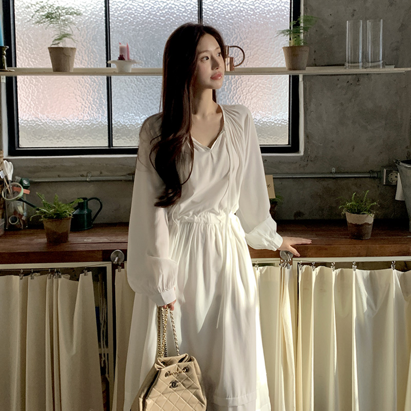 리본 허리 스트랩 롱 원피스 op15944 이미지 3