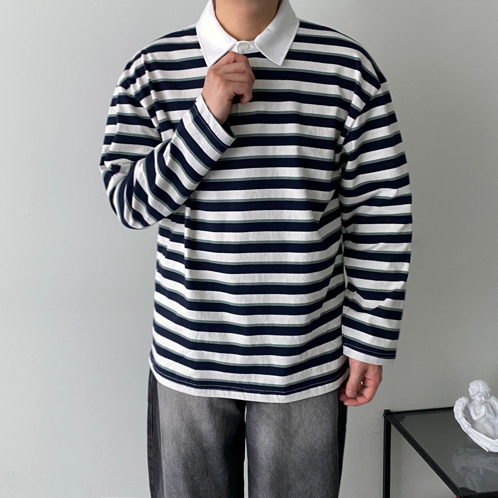 남성긴팔카라티셔츠 럭비티셔츠 카라티 - 상세 이미지 5