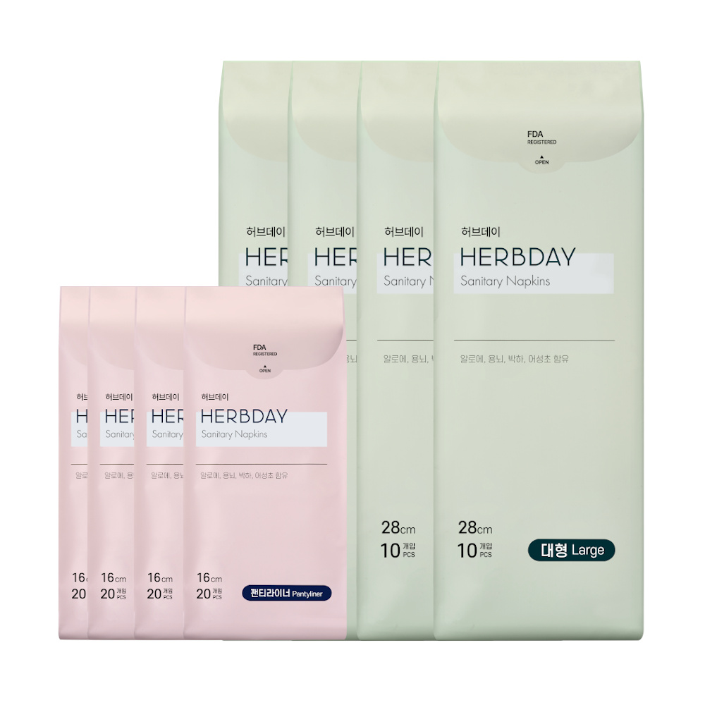 허브데이 생리대 대형 4팩+팬티라이너 4팩 (120p) - 상품 이미지